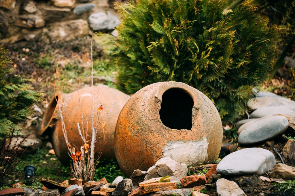 old Abandoned Kvevri on Ground. The Large Earthenware