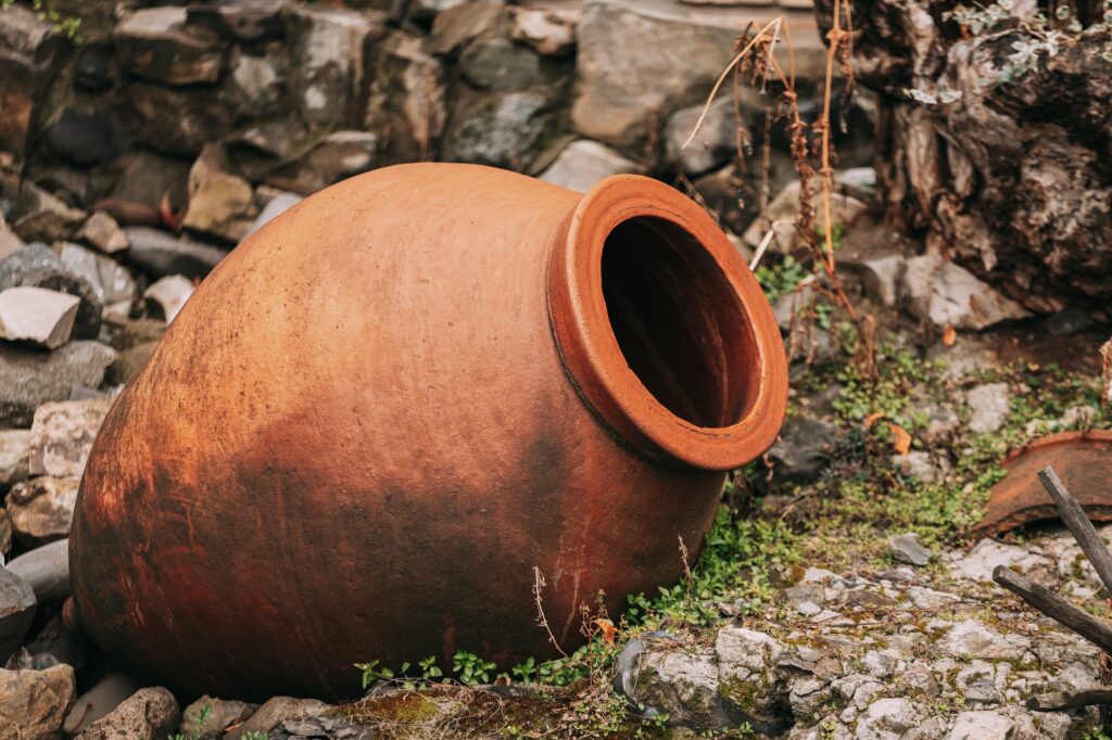 old Abandoned Kvevri on Ground. The Large Earthenware Vessel Used For The Fermentation, Storage And